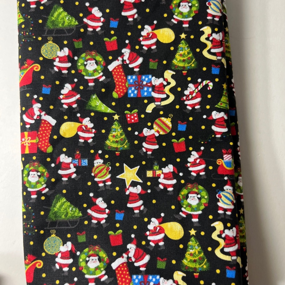 Fabric Traditions Mini Santa Menagerie Fabric Black Multi New 44 x 2yds